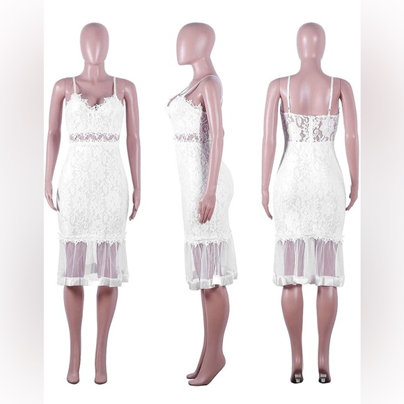 🆕  Lace Mermaid Midi Dress| XL 🤍|Spaghetti adjustable strap| Bodycon - Picture 2 of 2